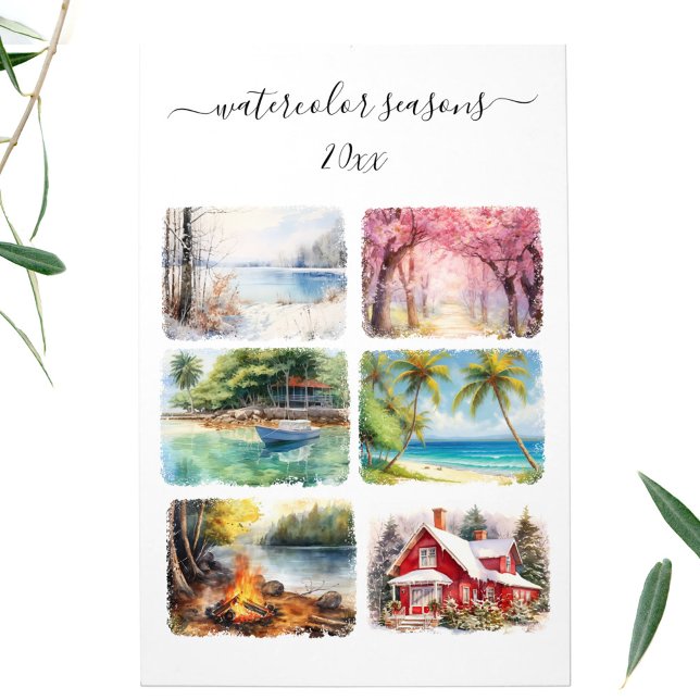 Watercolor Saisonaler Rundgang Berggipfel Kalender (Watercolor Seasonal Oblong Wall Calendar)