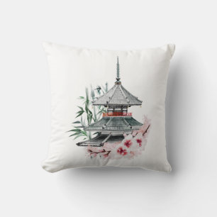 Watercolor Sakura Blossom Bamboo Japanischer Tempe Kissen