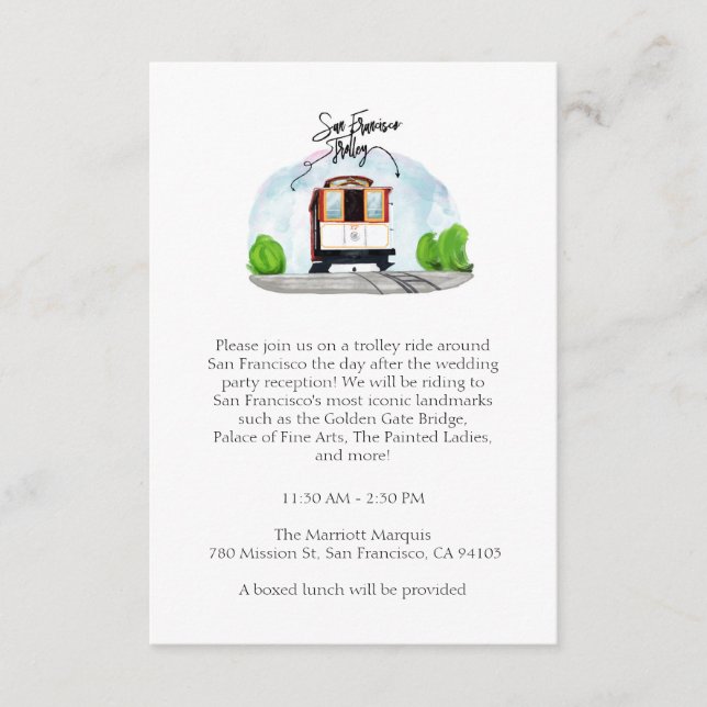 Watercolor San Francisco Wedding Trolley Ride Begleitkarte (Vorderseite)