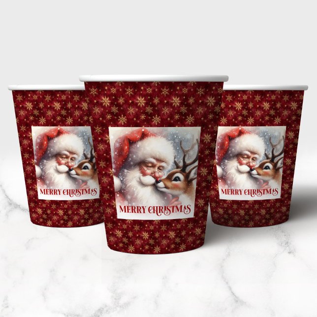 Watercolor Santa and Rudolph Classic Christmas   Pappbecher (Watercolor Santa and Rudolph Classic Christmas Party Cups)