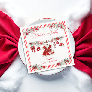 Watercolor Santa Baby Christmas Girl Babydusche Serviette