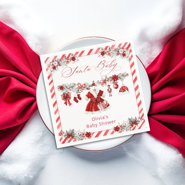 Watercolor Santa Baby Christmas Girl Babydusche Serviette (Von Creator hochgeladen)
