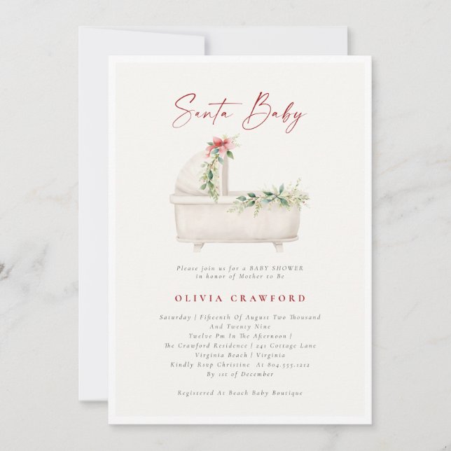 Watercolor Santa Baby Weihnachtsdusche Einladung (Vorderseite)