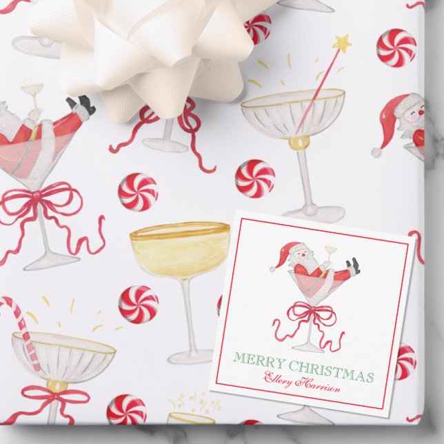 Watercolor Santa Christmas Cocktail Party Mitteilungskarte (Von Creator hochgeladen)