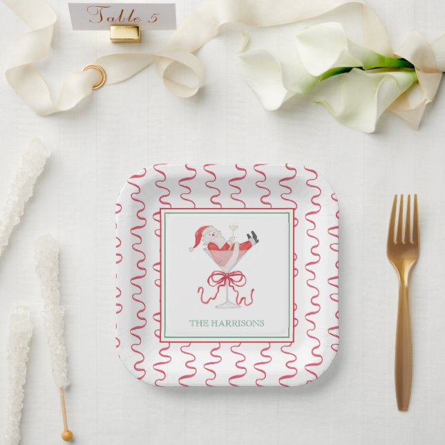 Watercolor Santa Christmas Cocktail Party Pappteller (Hochzeit)