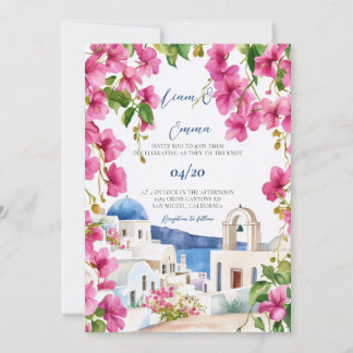 Watercolor Santorini Wedding Invitation Einladung
