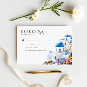 Watercolor Santorini Zielhochzeit RSVP Karte