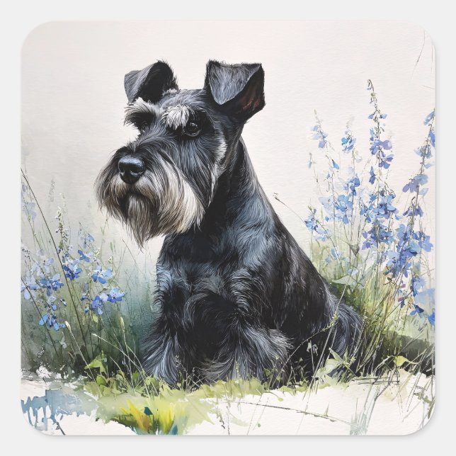 Watercolor Schnauzer Quadratischer Aufkleber (Vorderseite)