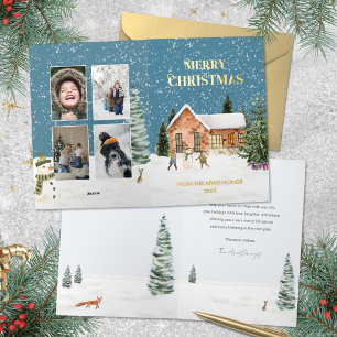 Watercolor-Schneemann-Bauernhaus 4 Foto-Weihnachte