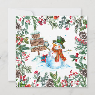 Watercolor-Schneemann Frohe Weihnachten