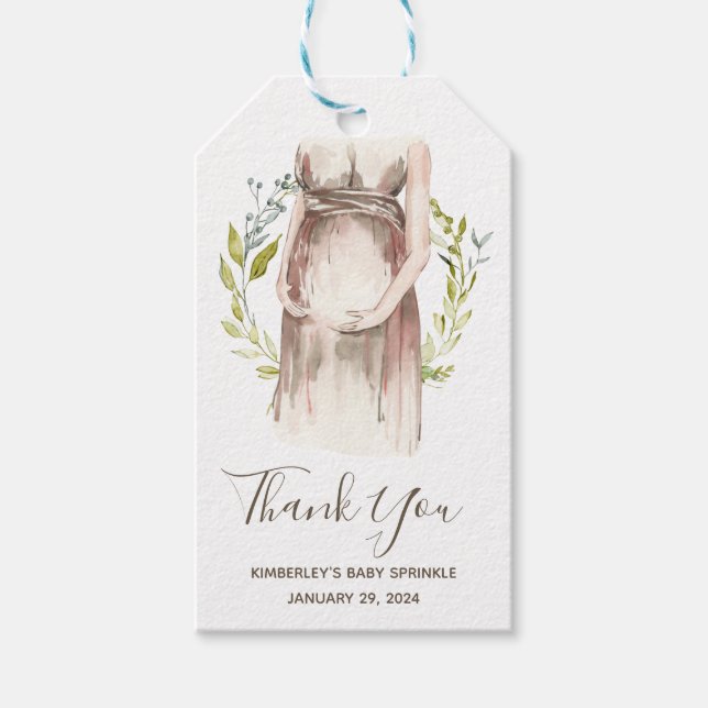 Watercolor Schwangere Babydusche Danke Geschenkanhänger (Vorderseite)