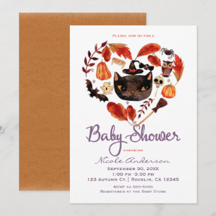 Watercolor-Schwarze-Katze-Halloween-Baby-Party Einladung