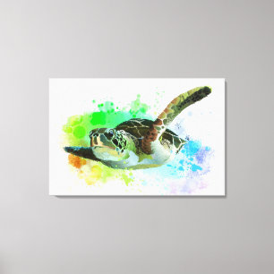 Watercolor-Schwimmen-Seeschildkröte-Leinwand Leinwanddruck