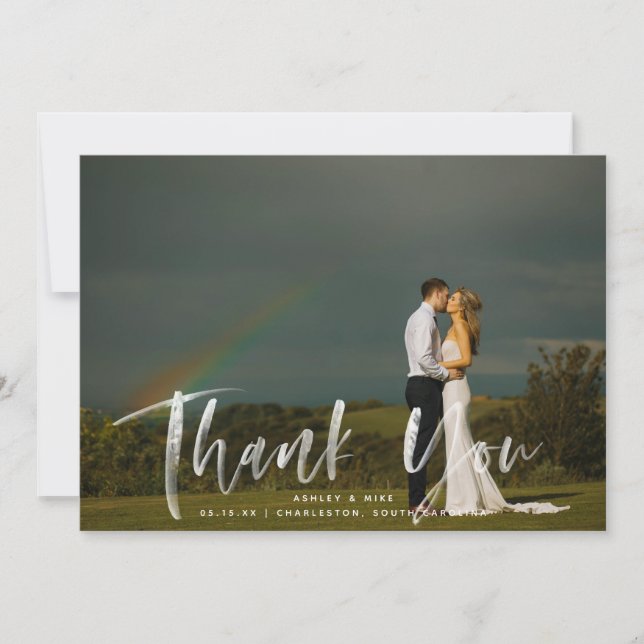 Watercolor Script 2 Foto Wedding Danke Karte (Vorderseite)