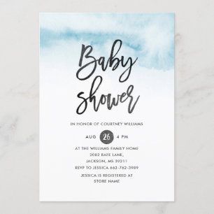 Watercolor Script Baby Shower Einladung in Blue