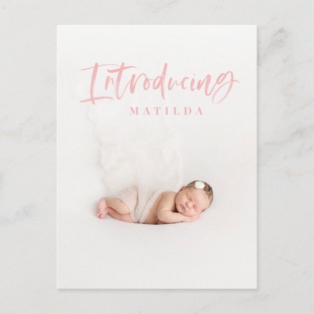 Watercolor-Script-Foto-Geburtsankündigung Ankündigungspostkarte (Vorderseite)