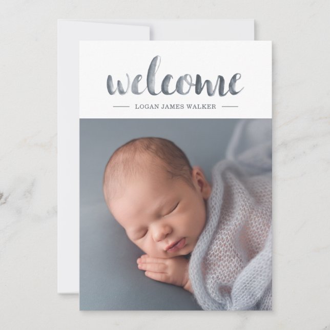 Watercolor Script Triangle Garland Collage Birth A Ankündigung (Vorderseite)