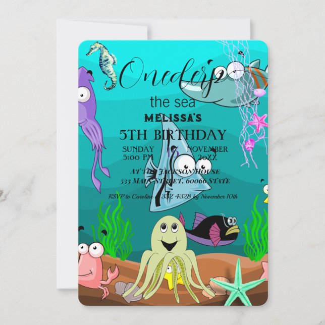 Watercolor Sea Animaux Invitation de fête d'annive (Devant)