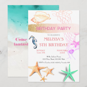 Watercolor Sea Animaux Invitation de fête d'annive