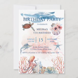 Watercolor Sea Animaux Invitation de fête d'annive