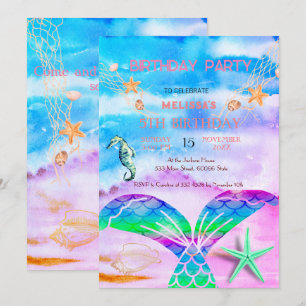 Watercolor Sea Animaux Invitation de fête d'annive