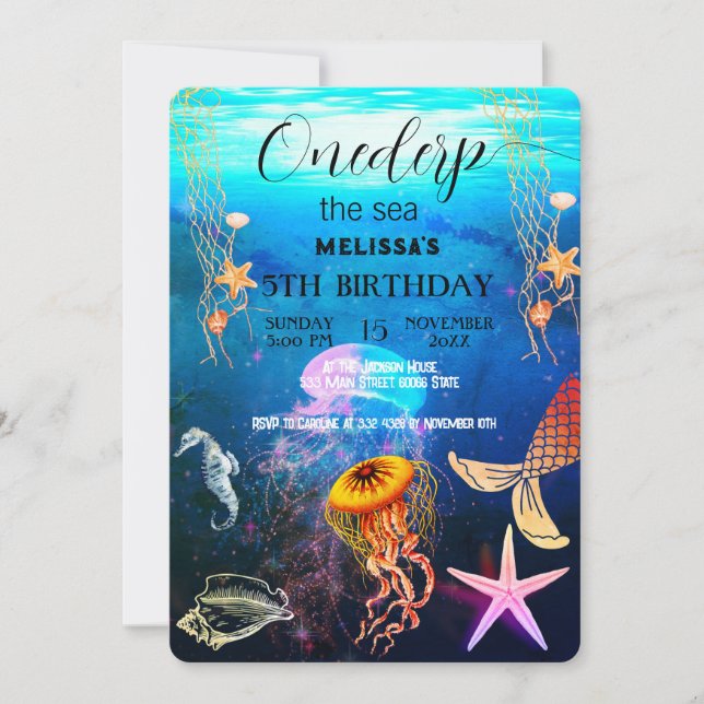 Watercolor Sea Animaux Invitation de fête d'annive (Devant)