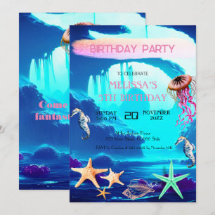Watercolor Sea Animaux Invitation de fête d'annive