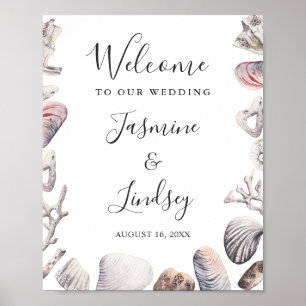 Watercolor Sea Shell Beach Affiche de bienvenue de