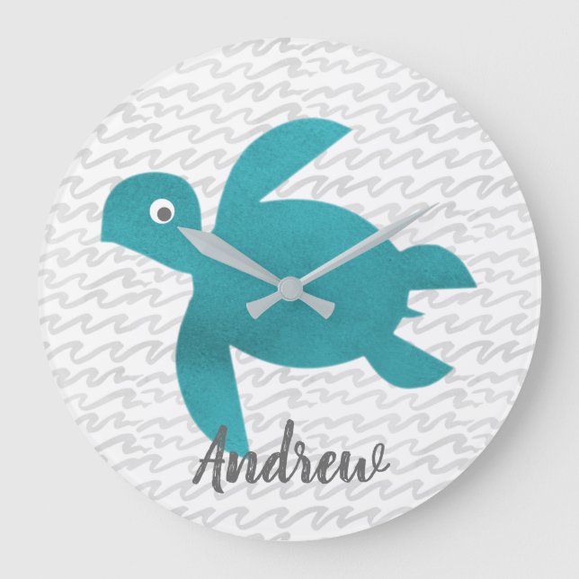 Watercolor Sea Turtle Große Wanduhr (Vorderseite)