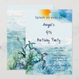 Watercolor Sea Turtle Kid's Geburtstagsparty Einladung