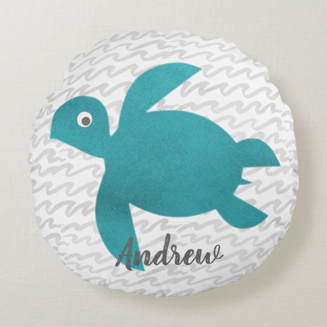 Watercolor Sea Turtle Rundes Kissen (Vorderseite)
