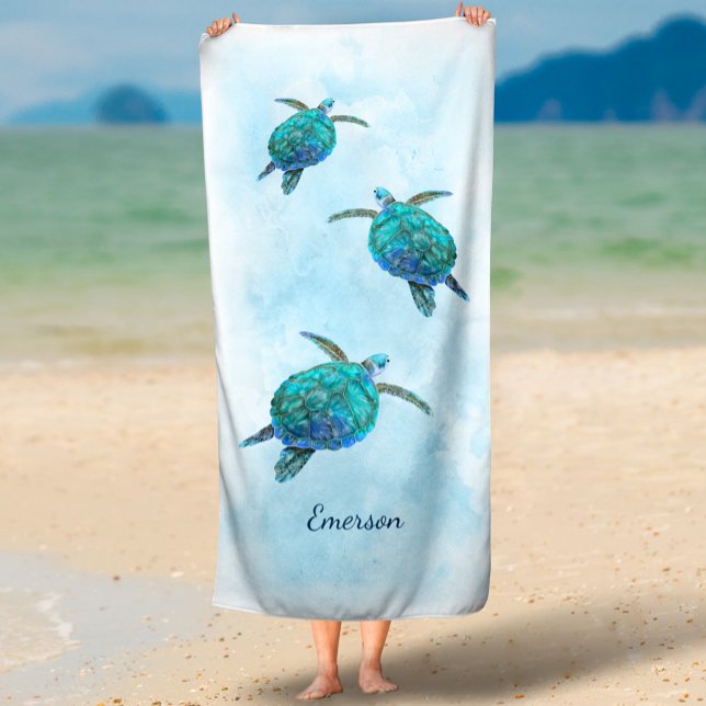 Watercolor Sea Turtle Tropical Ocean Strandtuch (Von Creator hochgeladen)
