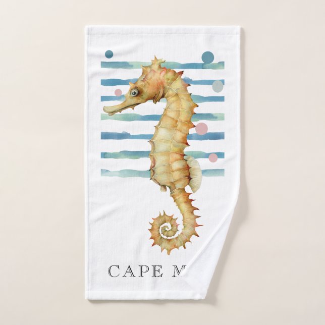WATERCOLOR SEAHORSE, VILLE DE PLAGE, CAP (Serviette à main)
