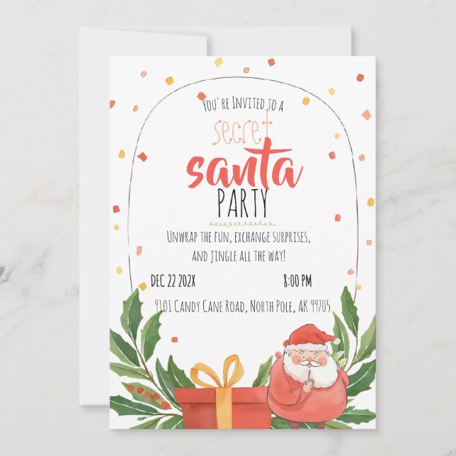 Watercolor Secret Santa Christmas Party  Einladung (Vorderseite)