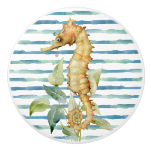 WATERCOLOR SEEPFERD, STRAND, KÜSTENMEERLEBEWESEN KERAMIKKNAUF