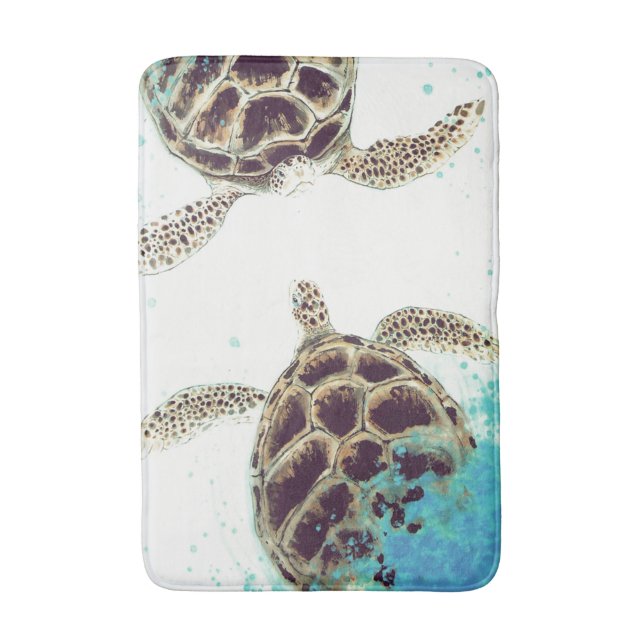 Watercolor-Seeschildkröte-Liebe-Designer Badematte (Vorderseite Vertikal)