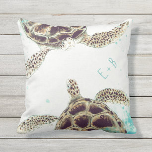 Watercolor-Seeschildkröte-Liebe-Designer Kissen