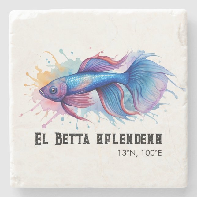 Watercolor Series: Betta Fish Steinuntersetzer (Vorderseite)