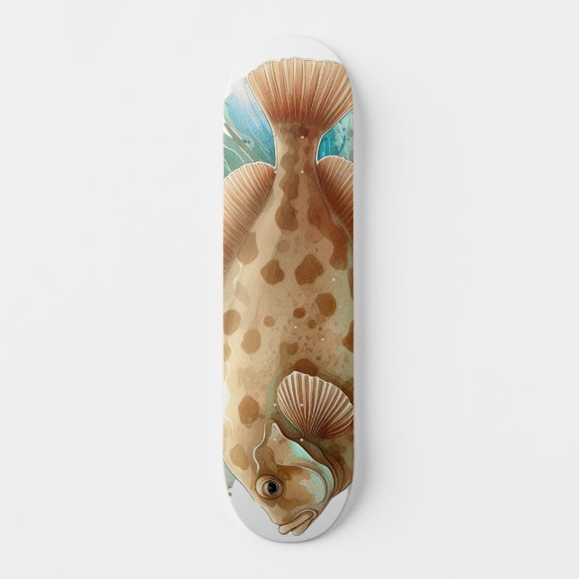 Watercolor Series: Flounder/Flatfish Skateboard (Vorderseite)