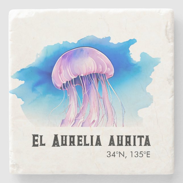 Watercolor Series: Jellyfish 2 Steinuntersetzer (Vorderseite)