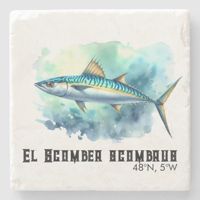 Watercolor Series: Mackerel Steinuntersetzer (Vorderseite)