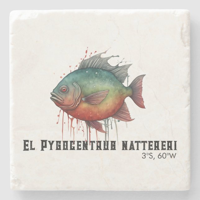 Watercolor Series: Piranha Steinuntersetzer (Vorderseite)