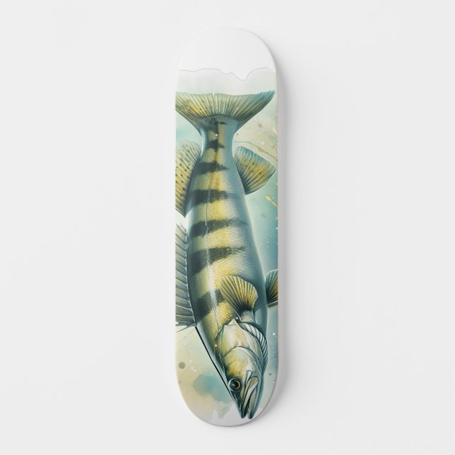 Watercolor Series: Zander/Walleye Skateboard (Vorderseite)