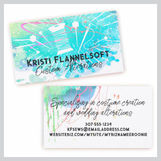 Watercolor sewing notions seamstress business card visitenkarte