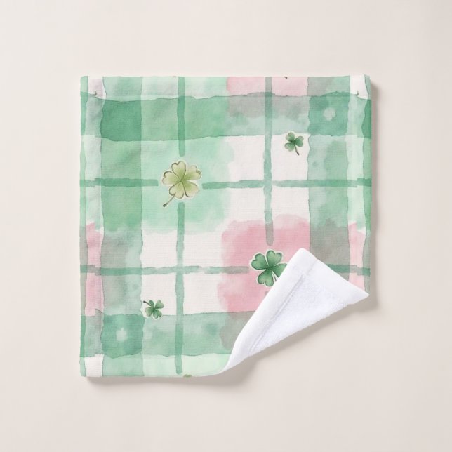 Watercolor Shamrock Plaid Towel Set (Waschlappen)