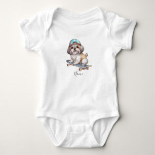 Watercolor Shih Tzu Baby Bodysuit Baby Strampler