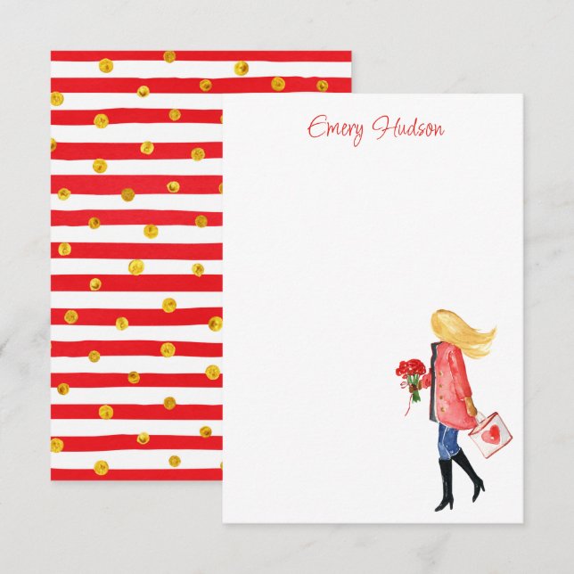 Watercolor Shopping Fashion Girl Dankeskarte (Vorne/Hinten)
