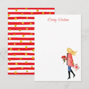 Watercolor Shopping Fashion Girl Dankeskarte