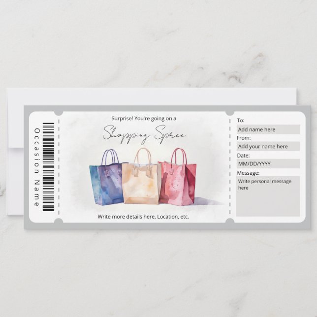 Watercolor Shopping Spree Voucher Einladung (Vorderseite)