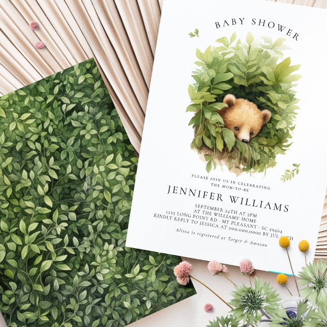 Watercolor Shy Brown Bear Baby Shower Invitation (Von Creator hochgeladen)